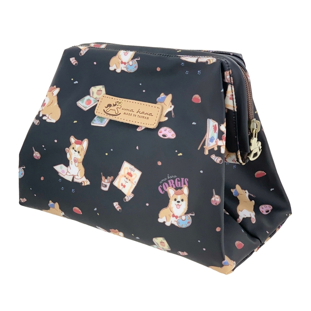 Waterproof Corgi Artist Large Opening Makeup Bag